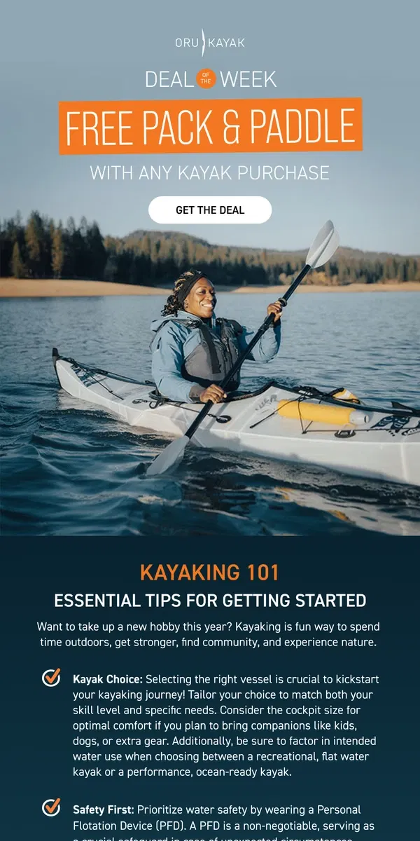 Email from Oru Kayak. Kayaking 101: Essential Tips For Beginners 🛶