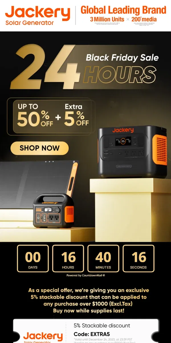 Email from Jackery. ⏰LAST 24 Hours to Get Up to 50% off!