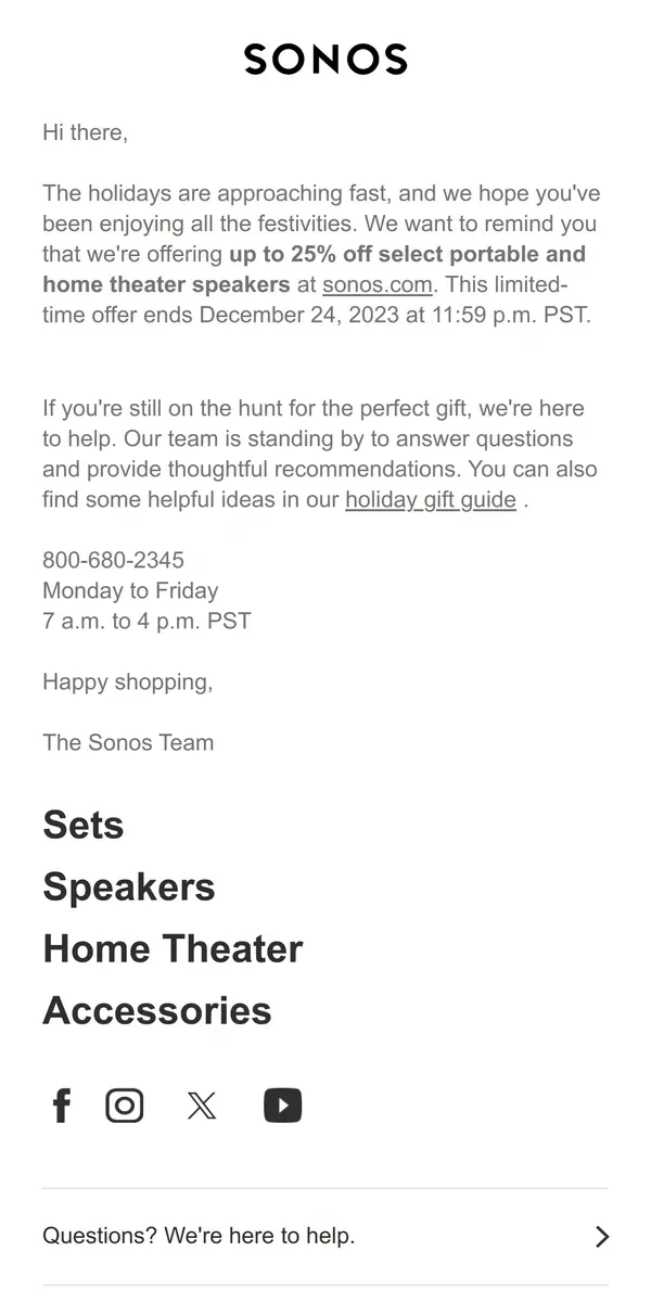 Email from Sonos. There's still time