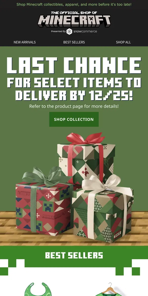 Email from Minecraft. Last Chance for Gifts to Arrive by Christmas!