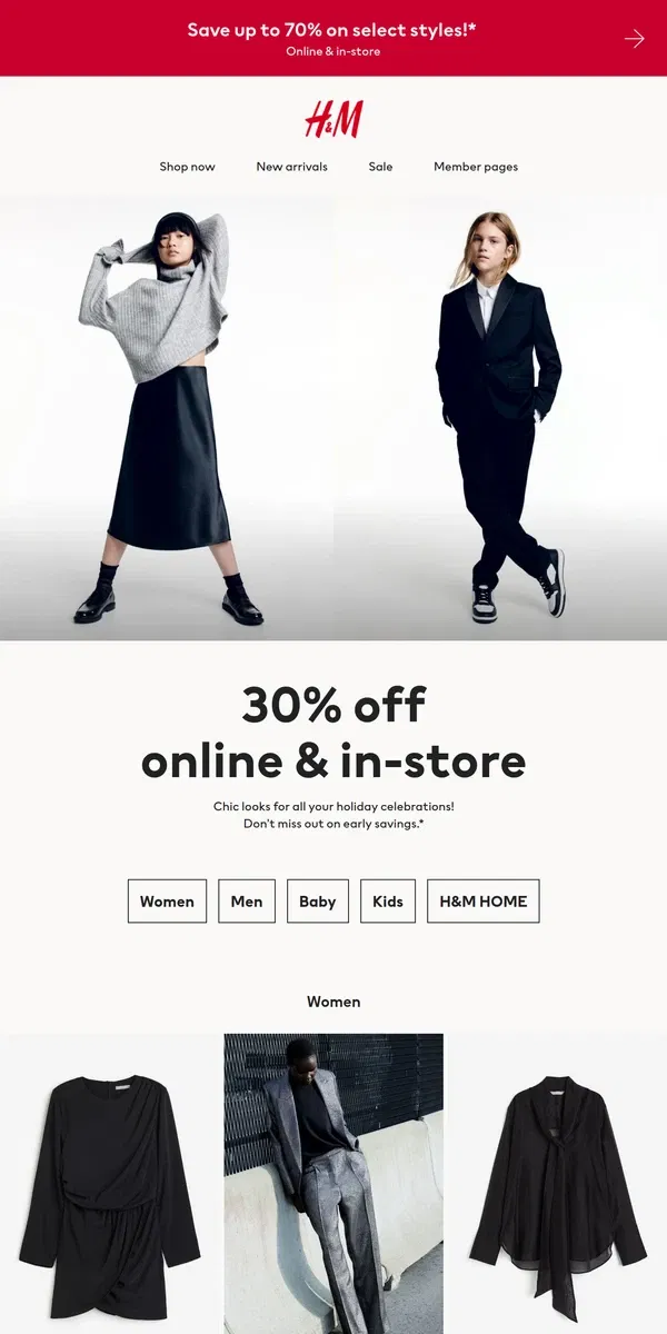 Email from H&M. ​Don't miss out! 30% off online & in-store. Hurry!