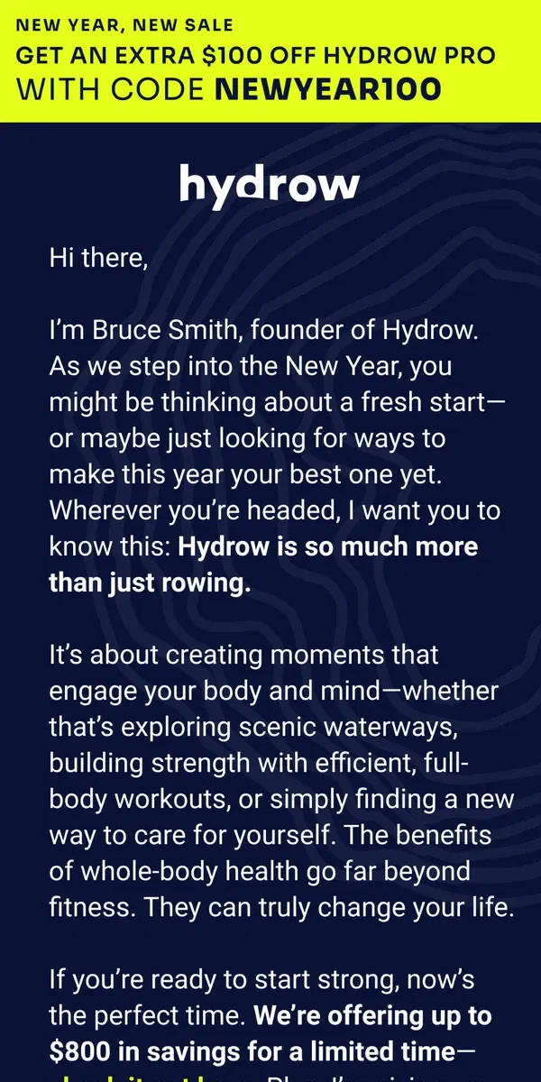 Email from Hydrow. A quick note from our founder, Bruce