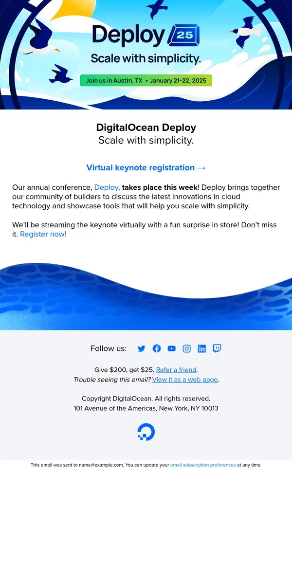 Email from DigitalOcean. Last Chance: Don't miss the Deploy 2025 Keynote