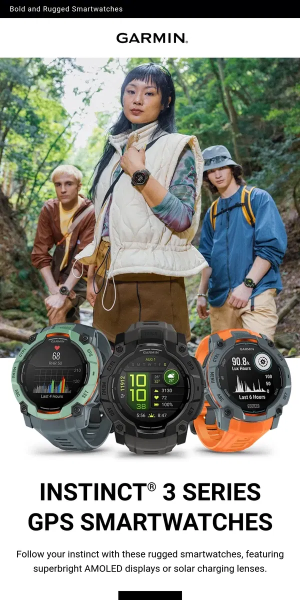 Email from Garmin. Introducing Instinct 3