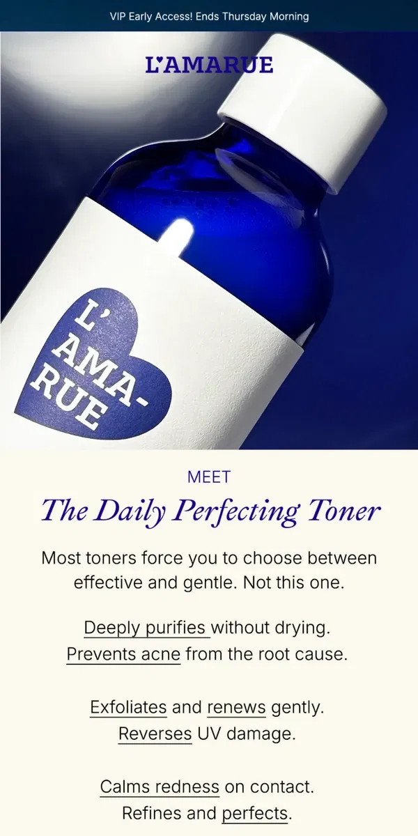 Email from L'AMARUE. VIP Access 🎩 The Daily Perfecting Toner