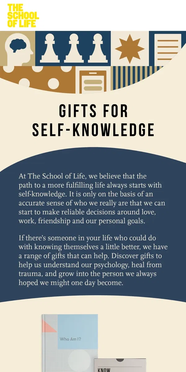 Email from The School of Life. Gifts for Self Knowledge