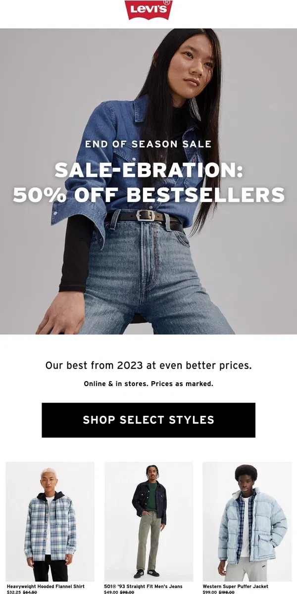 Email from Levi's. SALE-EBRATION TIME