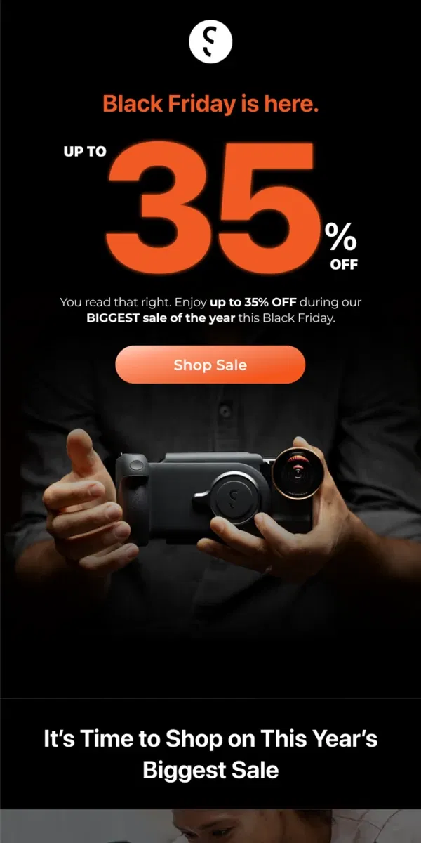 Email from ShiftCam. BLACK FRIDAY SALE ALERT: Up to 50% off Now.