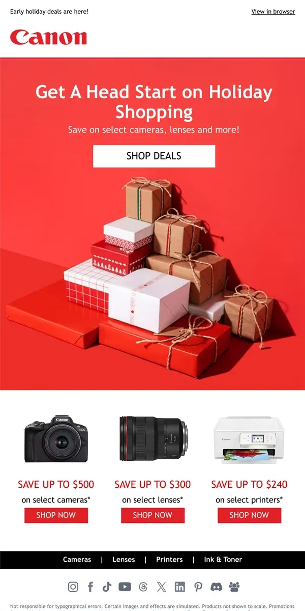 Email from Canon. Picture Perfect Savings