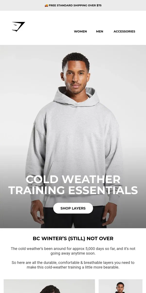 Email from Gymshark. Cold-weather training essentials 🥶