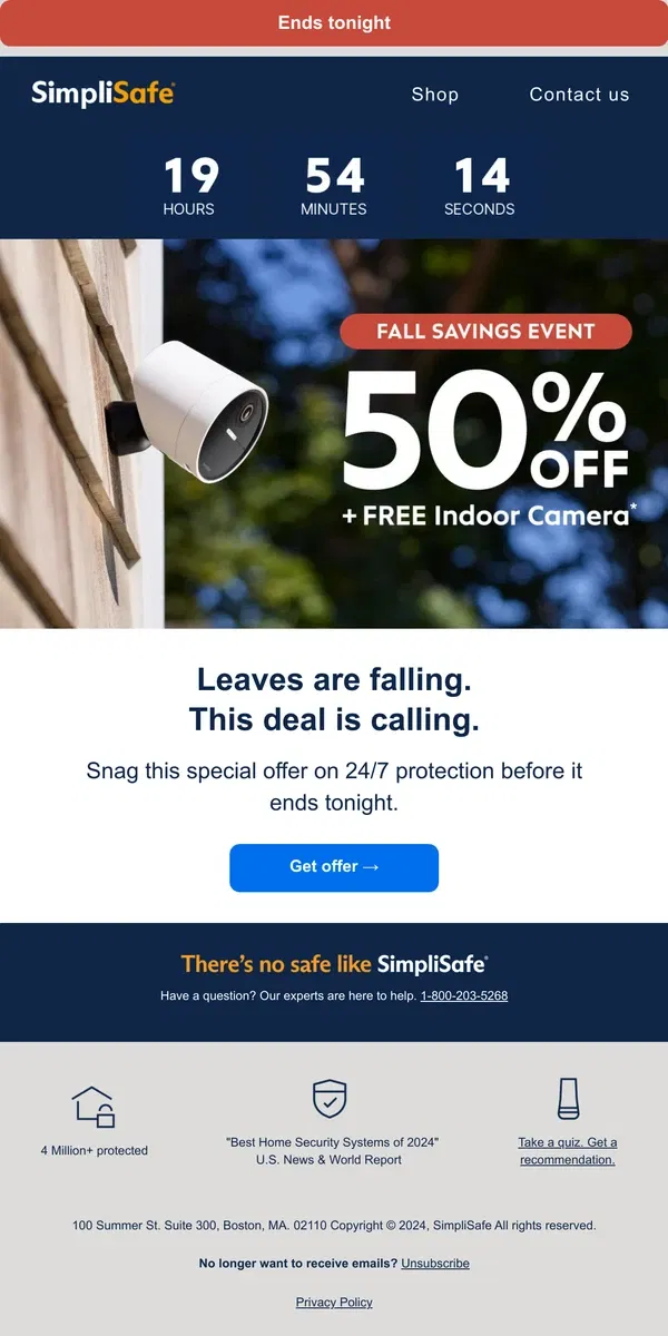 Email from SimpliSafe. Act fast - your epic discount ends tonight