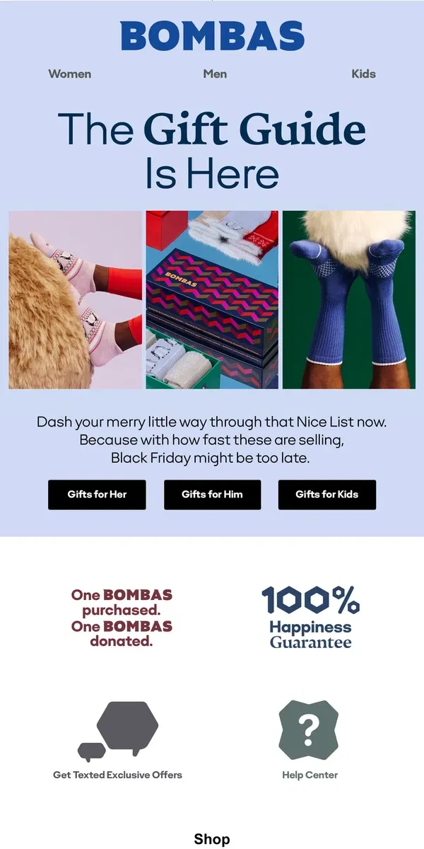 Email from Bombas. It’s Here: The Gift Guide