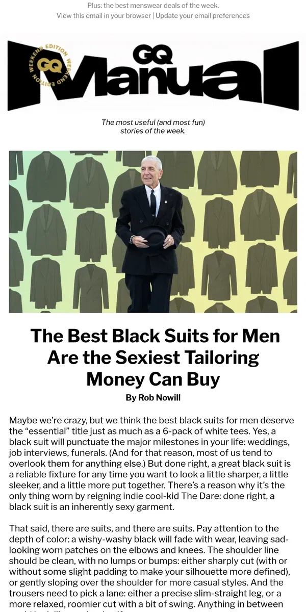 Email from GQ. The Best Black Suits for Every Occasion