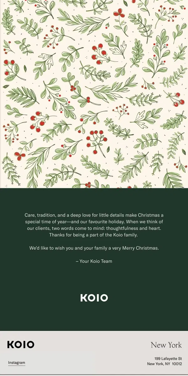 Email from Koio. Merry Christmas from Koio