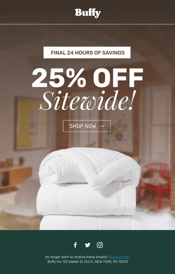 Email from Buffy. Final 24 Hours of Savings