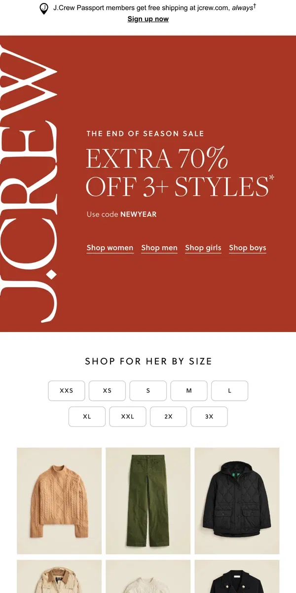 Email from J.Crew. Sale upgrade: extra 70% off 3+ sale styles