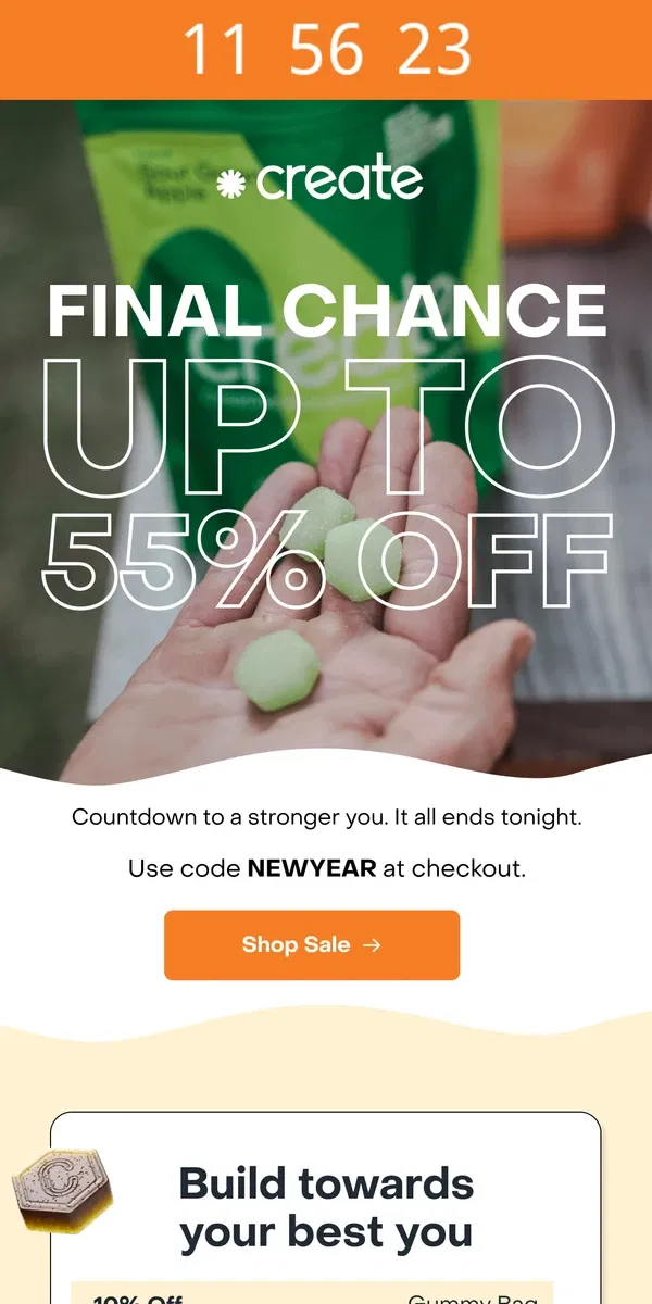 Email from Create Wellness. COUNTDOWN TO MIDNIGHT