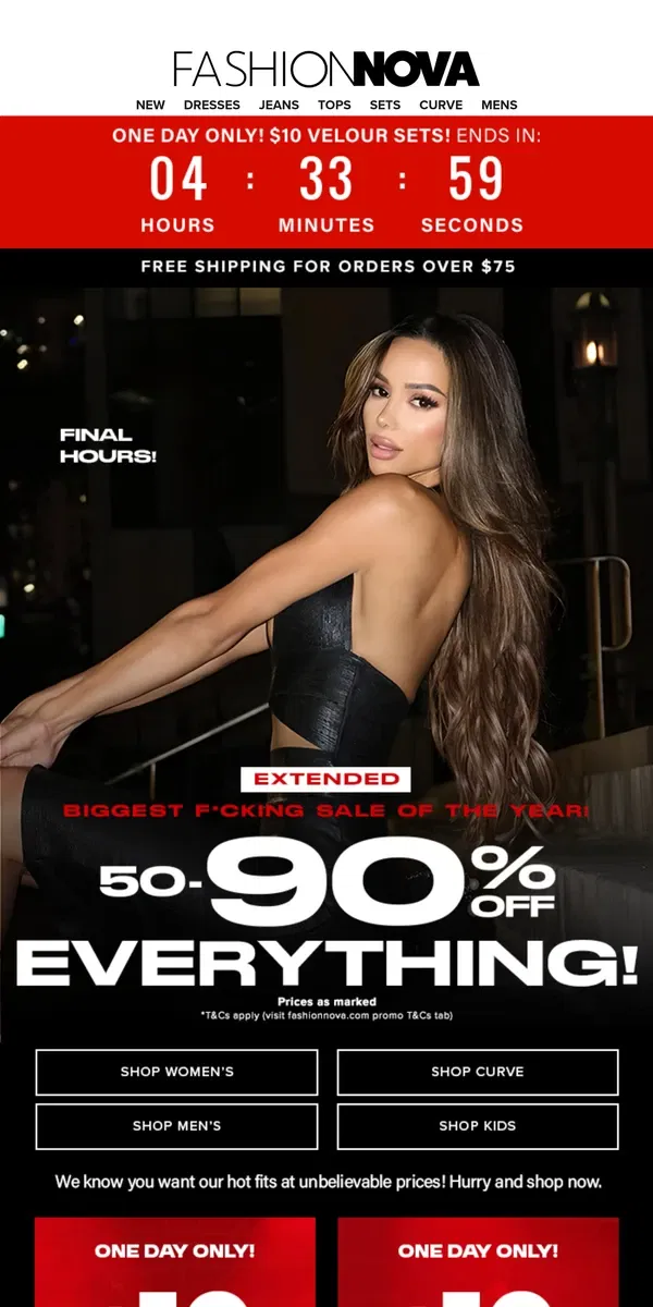 Email from Fashion Nova. ⏰50-90% Off Everything ENDS IN 3HRS...⏰