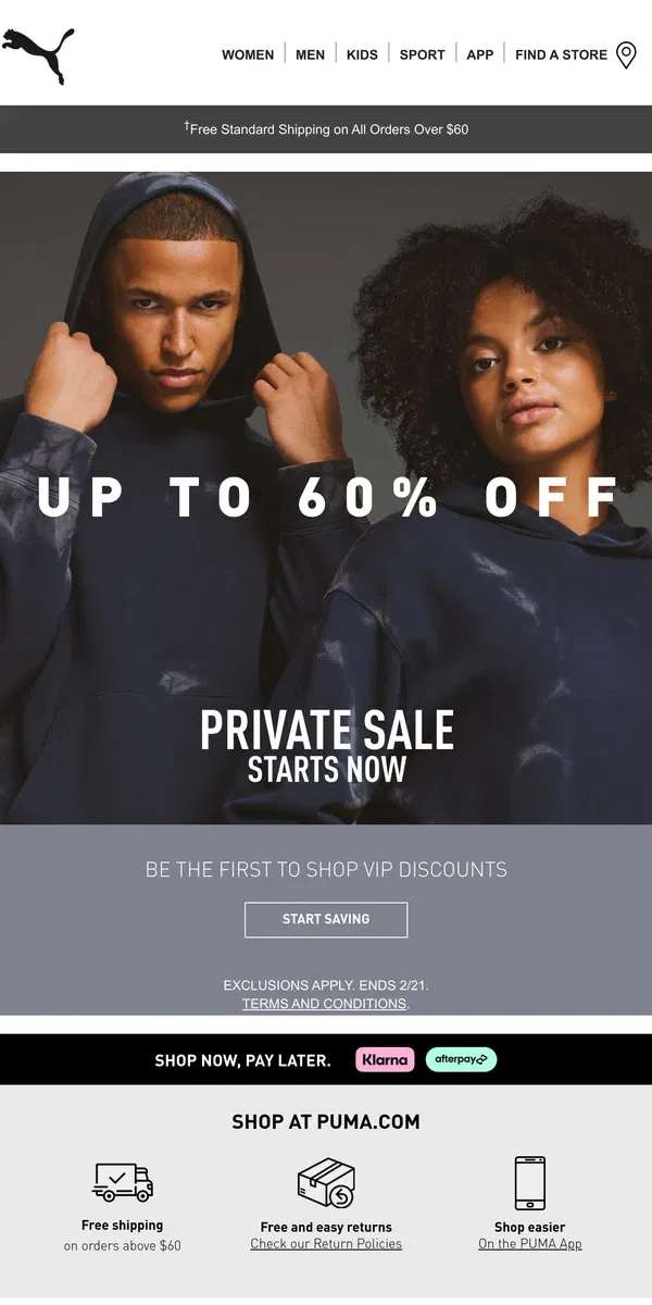 Email from Puma. Up to 60% Off During Private Sale