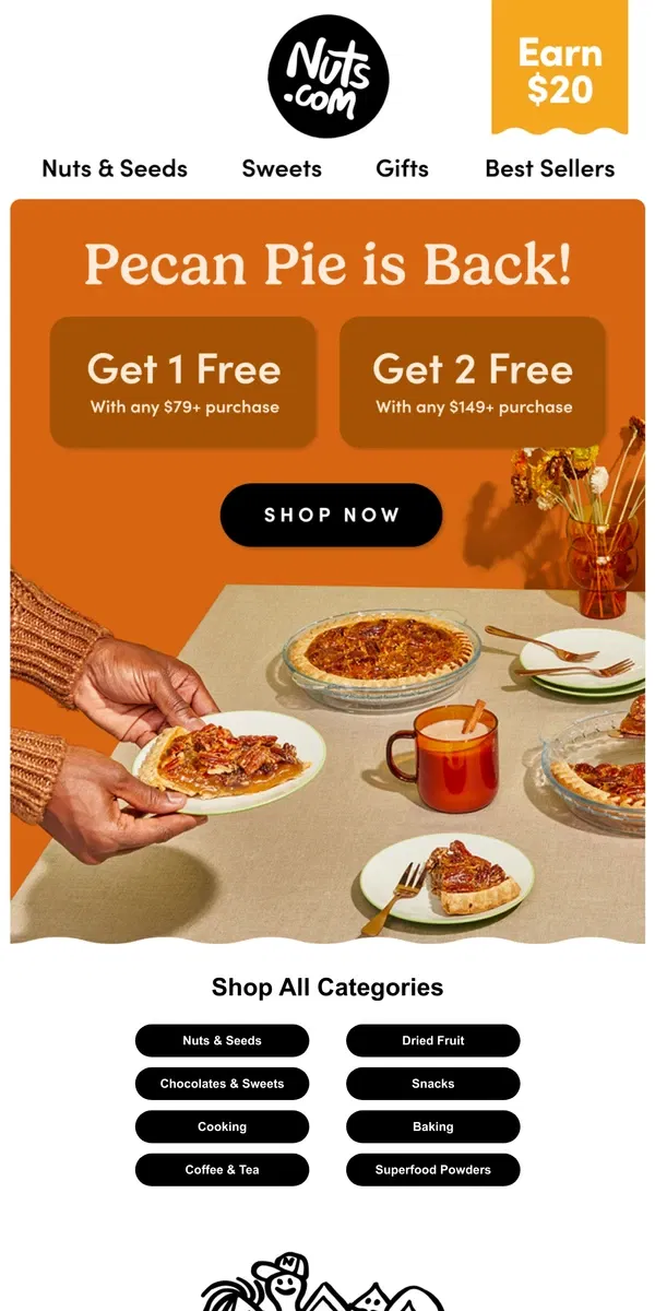 Email from Nuts.com. Get a Free Pecan Pie – Because You Deserve a Slice!