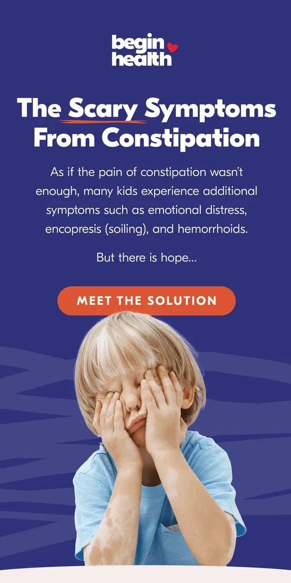 Email from Begin Health. Constipation can lead to what? 🤯