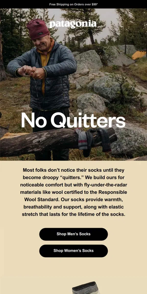 Email from Patagonia. Socks for the win