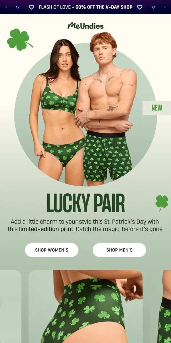 Email from MeUndies. ☘️ NEW PRINT: Lucky Pair! ☘️