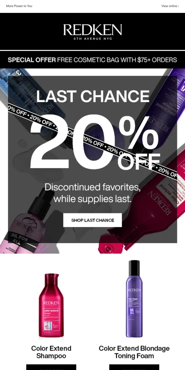 Email from Redken. SELLING FAST! Discontinued Items here for a Limited Time.