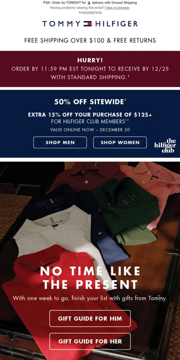 Email from Tommy Hilfiger. Finish off your shopping with 50% OFF SITEWIDE!