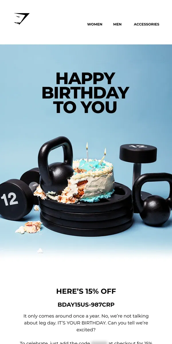 Email from Gymshark. HAPPY BIRTHDAY [Name] 🥳🎁