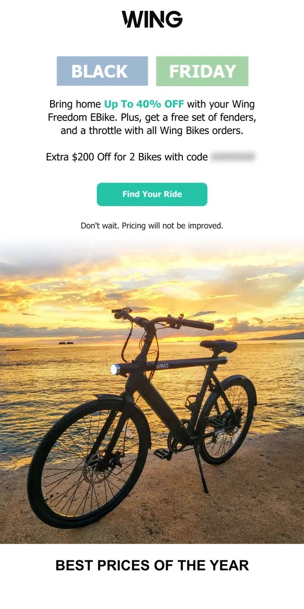 Email from Wing Bikes. Black Friday Sale Is Live!