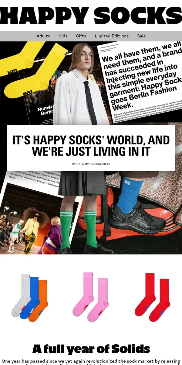 Email from Happy Socks. A Full Year of Solid Socks