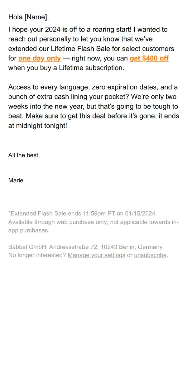 Email from Babbel. I thought this deal might pique your interest…