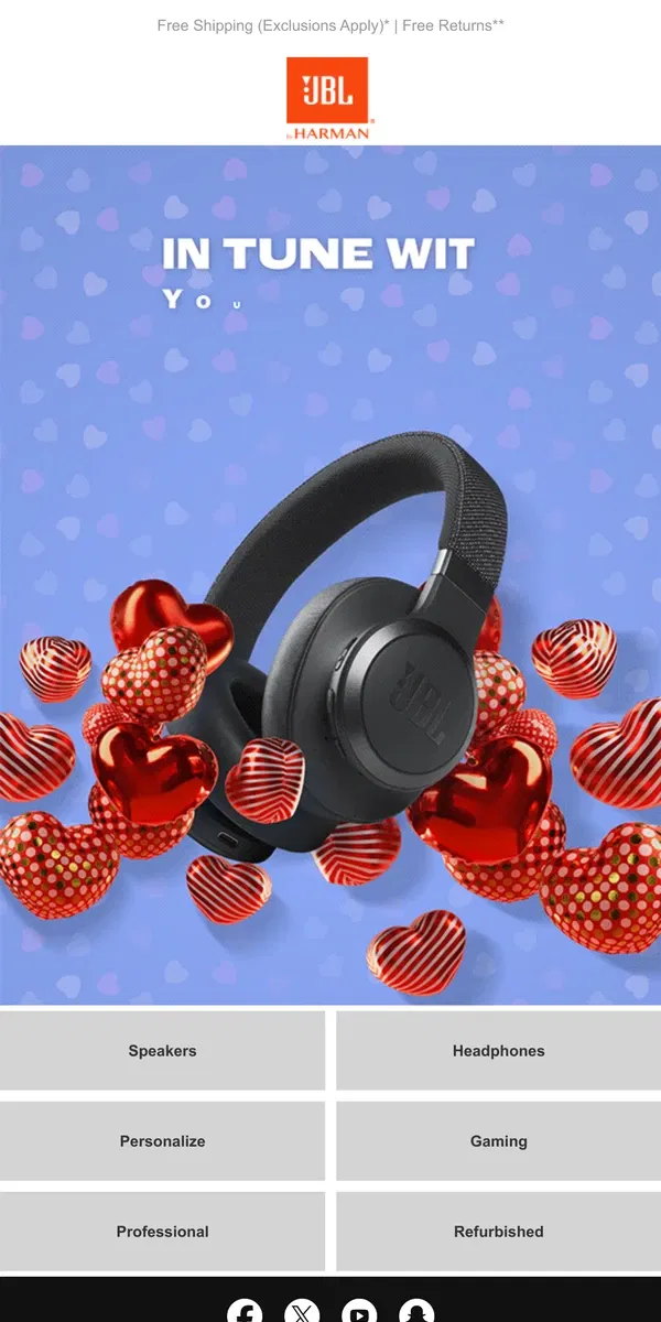 Email from JBL. 💖 Sweet Deals Await: Up to 50% Off for Valentine’s!