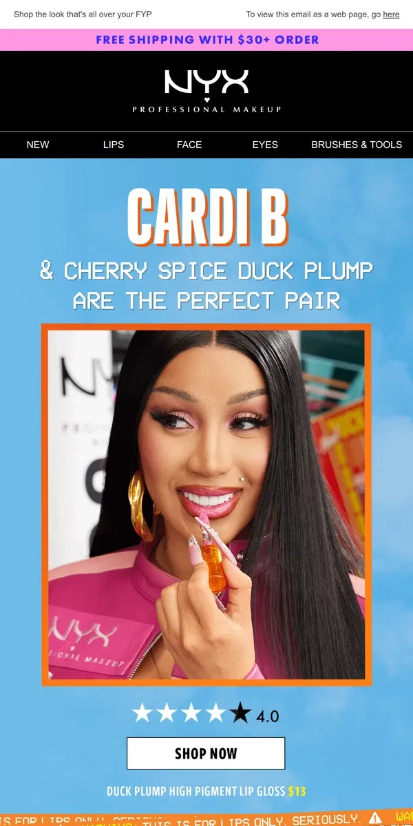 Email from NYX Professional Makeup. Get Cardi B's iconic lip look 🍒❤️