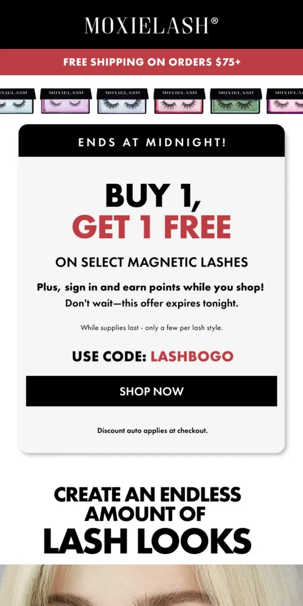 Email from MoxieLash. Buy 1, Get 1 FREE Select Magnetic Lashes!