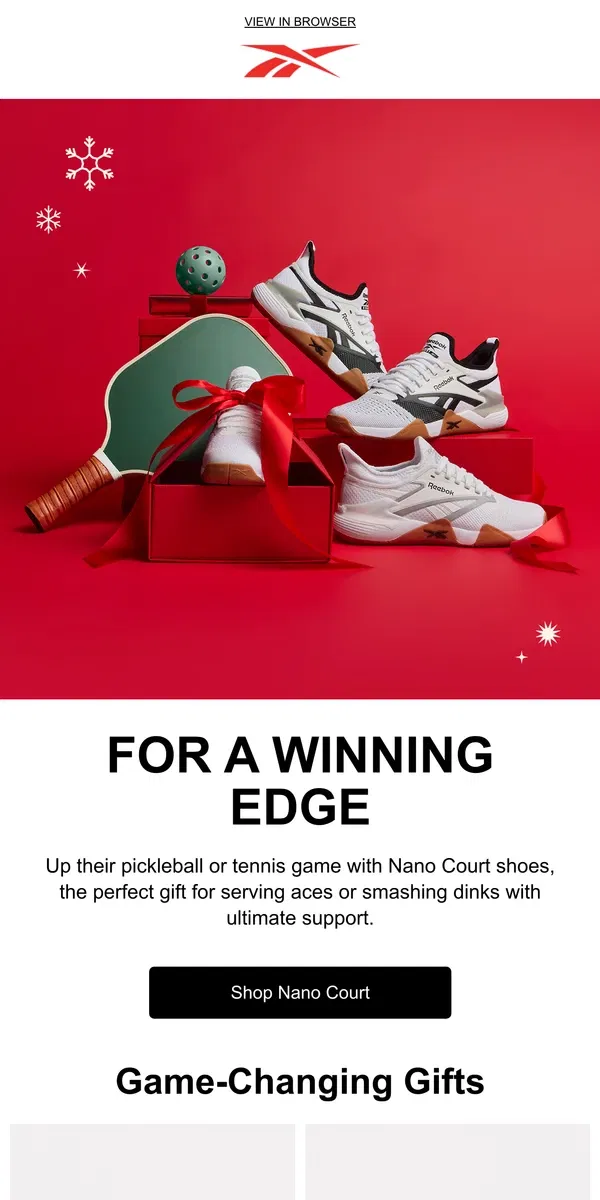 Email from Reebok. Gifts for tennis and pickleball players 🎾