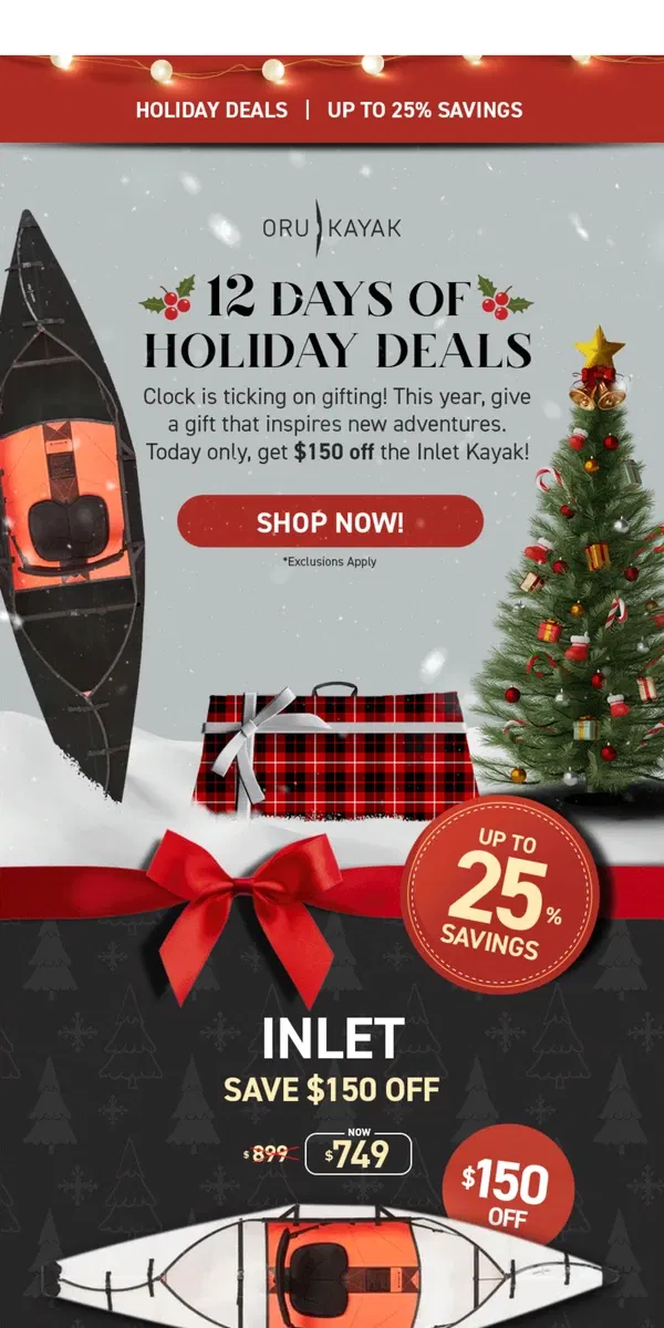 Email from Oru Kayak. Today Only! $150 Off Inlet, the Fan-Favorite 🎁