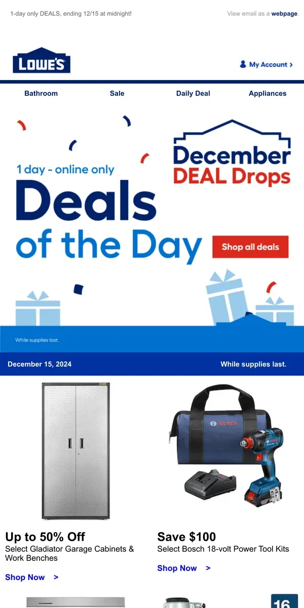 Email from Lowe's. Time’s almost up! Shop these deals QUICK.