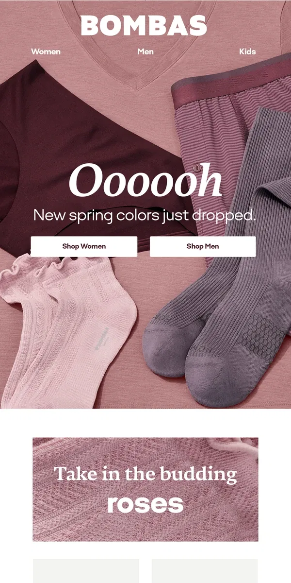 Email from Bombas. New Spring Colors Are Blooming