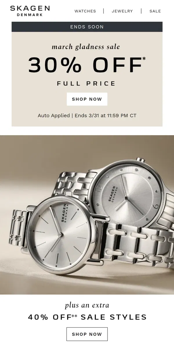 Email from Skagen. don't miss this: