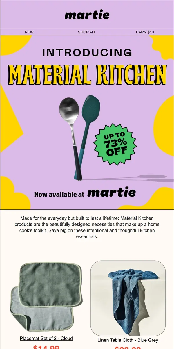 Email from Martie. 👩‍🍳 Meet Material Kitchen! Up to 73% OFF premium kitchen essentials!