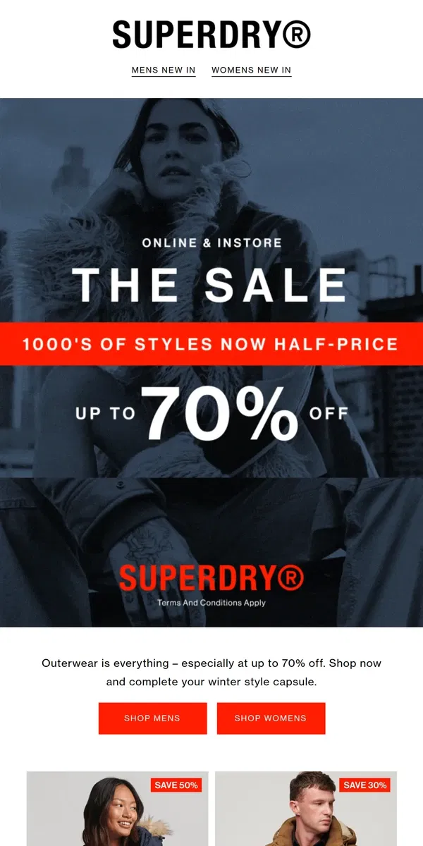 Email from Superdry. Up to 70% off this jacket, and this jacket, and this...