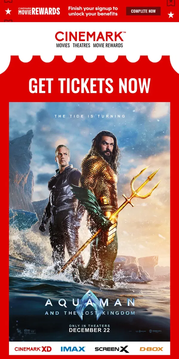 Email from Cinemark. Join forces to protect the kingdom 12/22