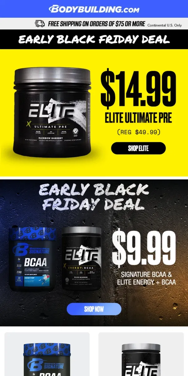 Email from Bodybuilding.com. 🏋️‍♂️ Early Black Friday Access: Level Up Your Fitness for Less!