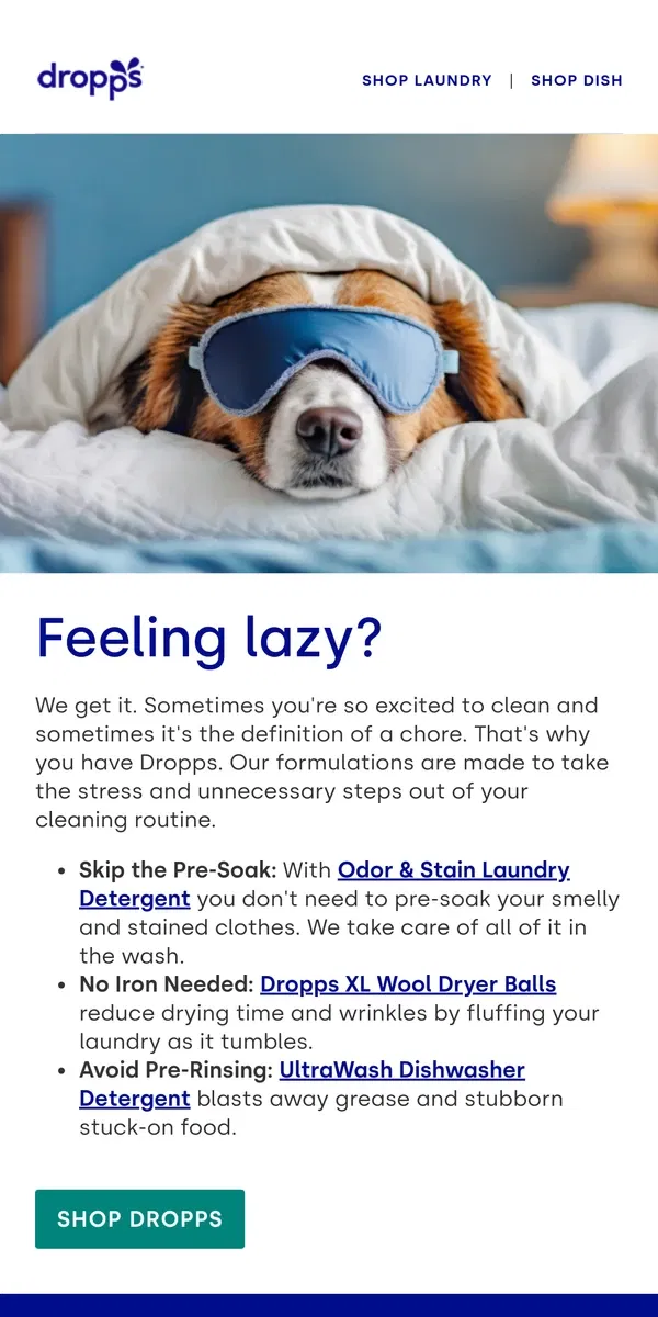 Email from Dropps. Lazy Cleaning Hacks