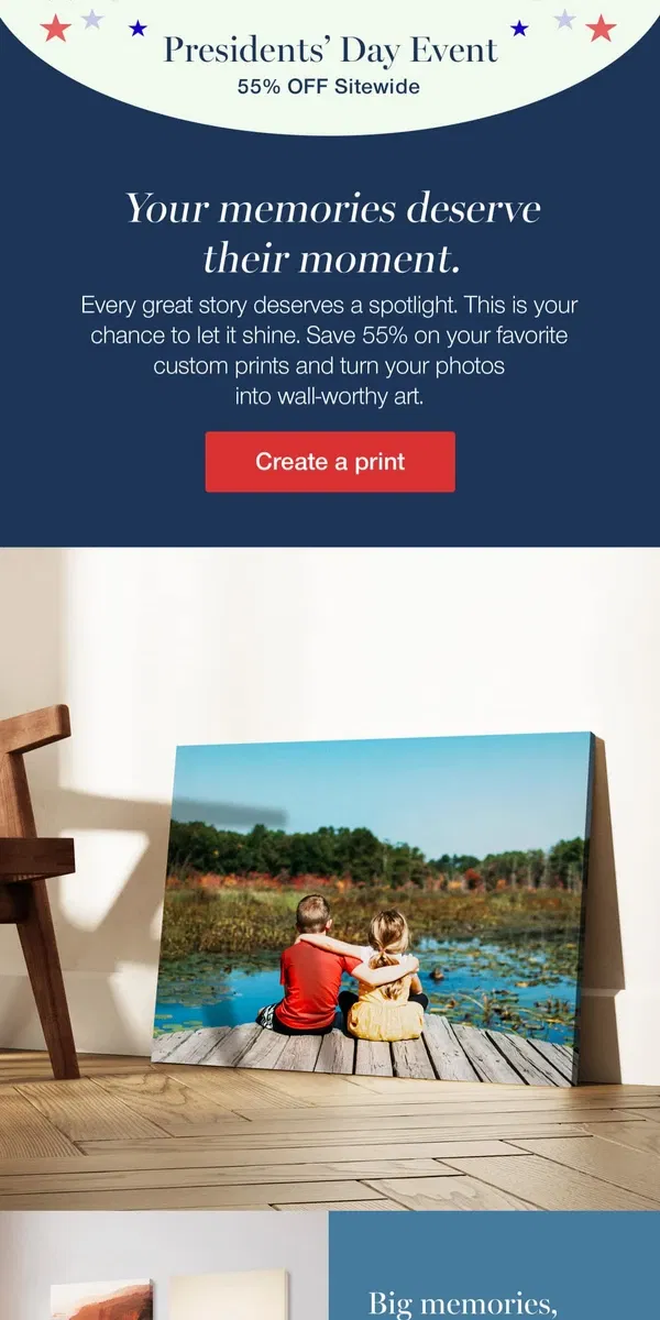 Email from Canvaspop. Wall-worthy memories at 55% off! 🤩