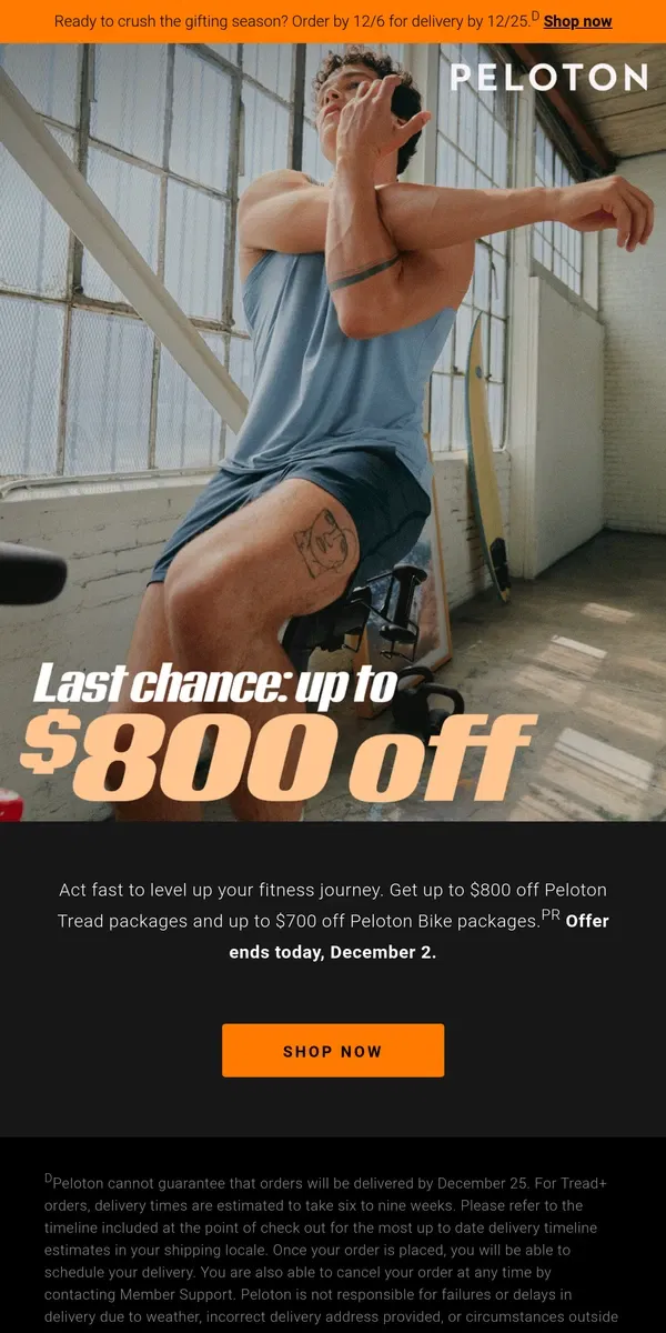 Email from Peloton. Up to $800 off