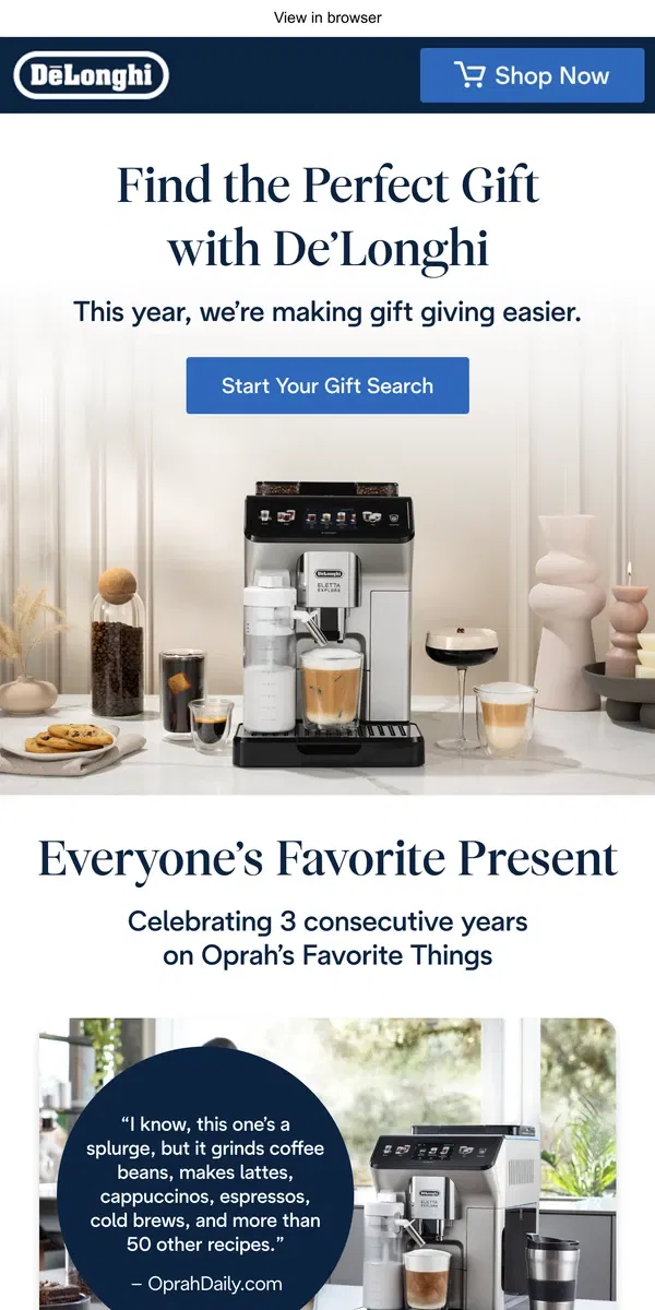 Email from De'Longhi. Find Gifts They’ll Love