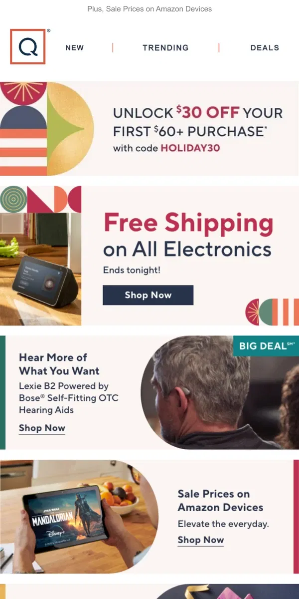 Email from QVC. Free Ship on All Tech Ends Tonight!